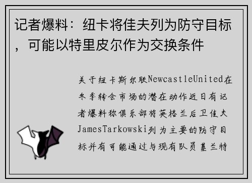 记者爆料：纽卡将佳夫列为防守目标，可能以特里皮尔作为交换条件