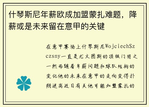什琴斯尼年薪欧成加盟蒙扎难题，降薪或是未来留在意甲的关键
