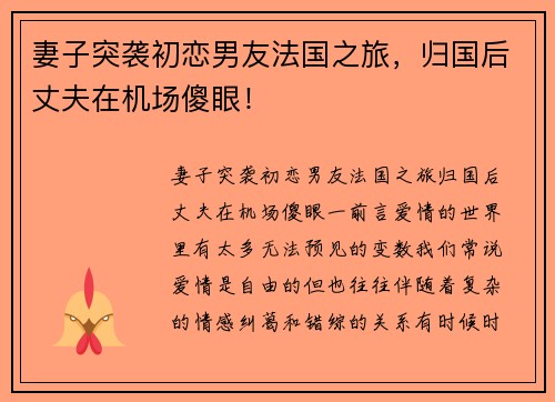 妻子突袭初恋男友法国之旅，归国后丈夫在机场傻眼！